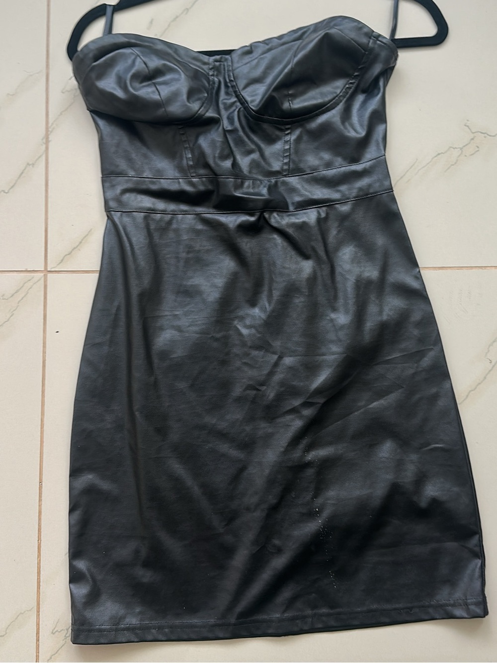 Black Faux Leather Strapless Mini Dress